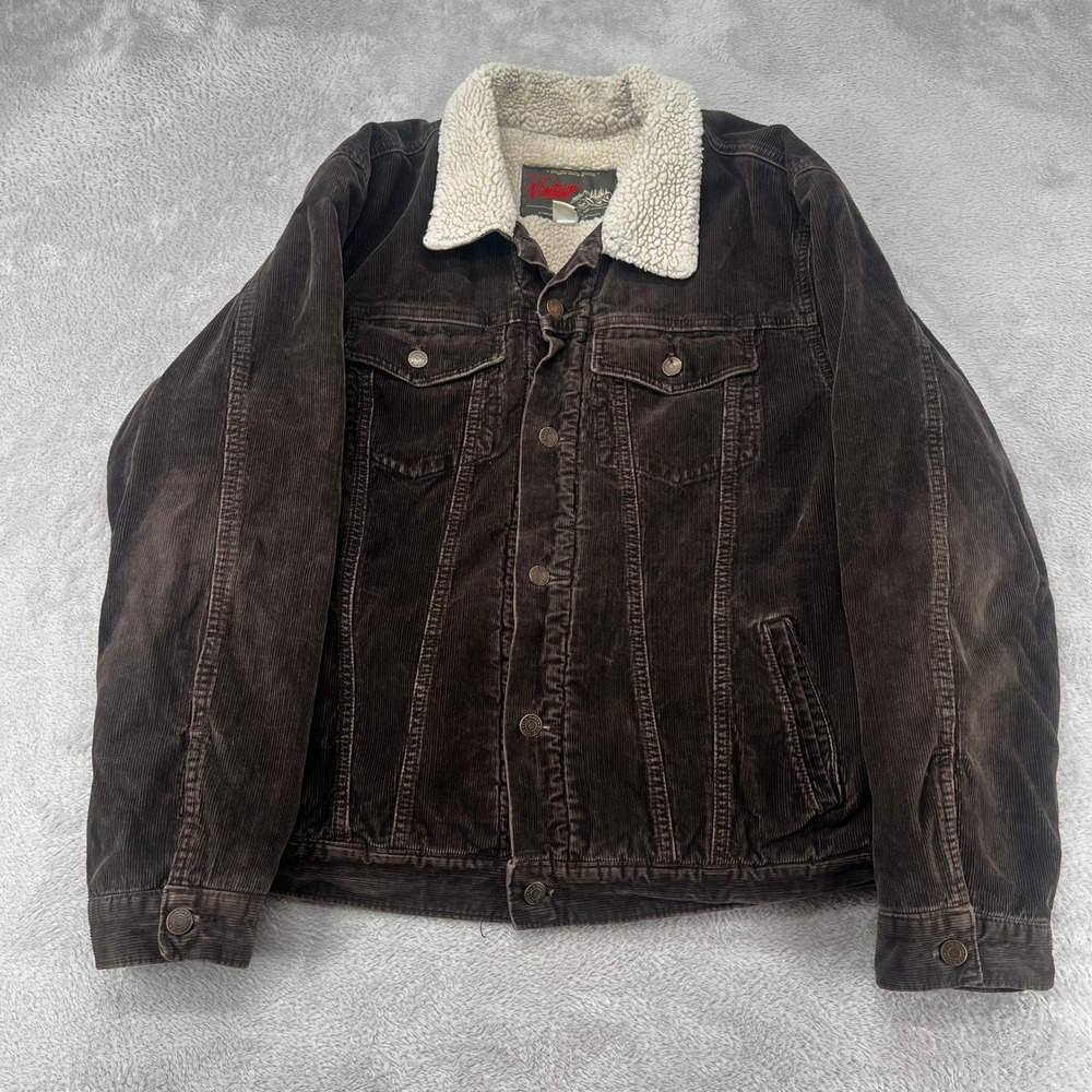 Vintage Old Navy Mens Corduroy Sherpa Trucker Jacket Large Brown Preowned